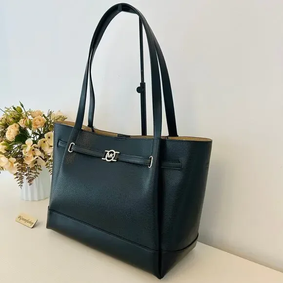 Michael Kors Purse Reed Large Logo Tote Bag Black MK - Picture 2 of 8